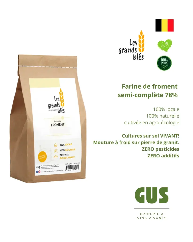Farine Froment 78% semi-complète bio belge - 3kg (Les Grands Blés)