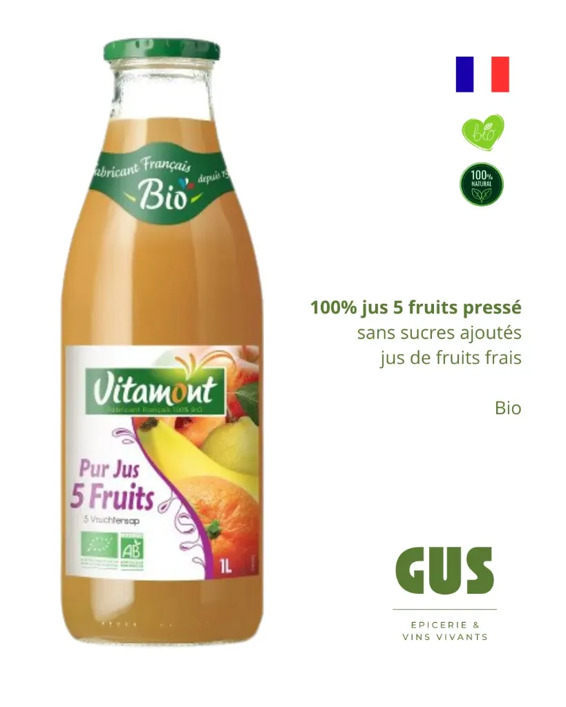 Jus 5 fruits frais, 100% pur jus pressé - 1l
