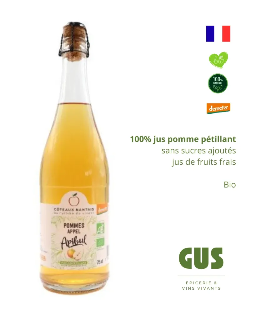 Api bul', jus de pommes pétillant bio 75 cl