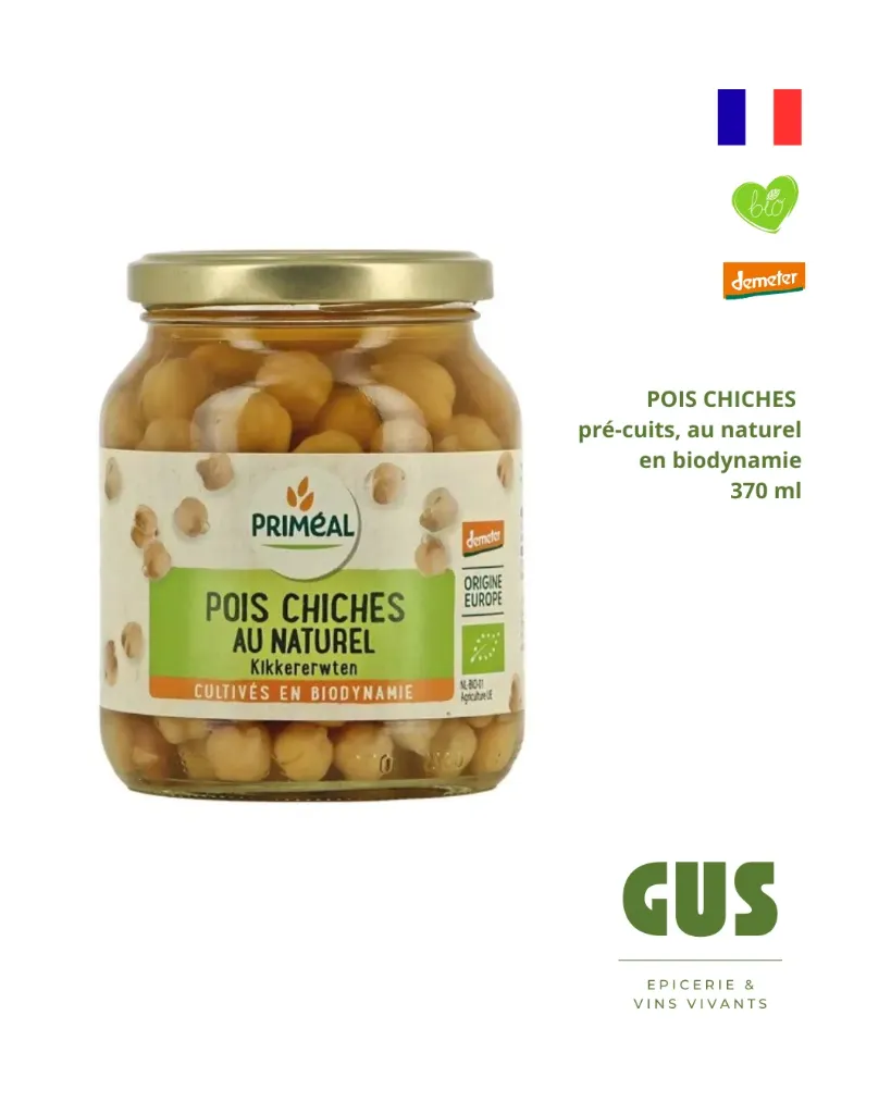Pois Chiches pré-cuits au naturel, bocal 370ml