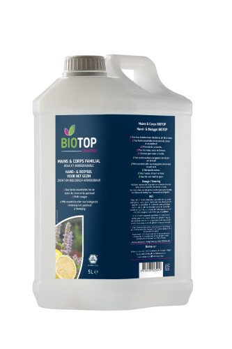 Gel lavant mains et corps aux huiles essentielles de citron et patchouli bio 5L (Biotop)