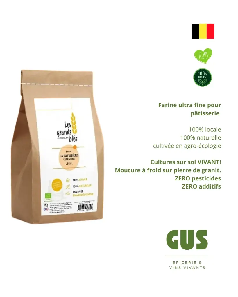 Farine Froment 55% extra fine pour pâtisserie bio belge - 1kg (Les Grands Blés)