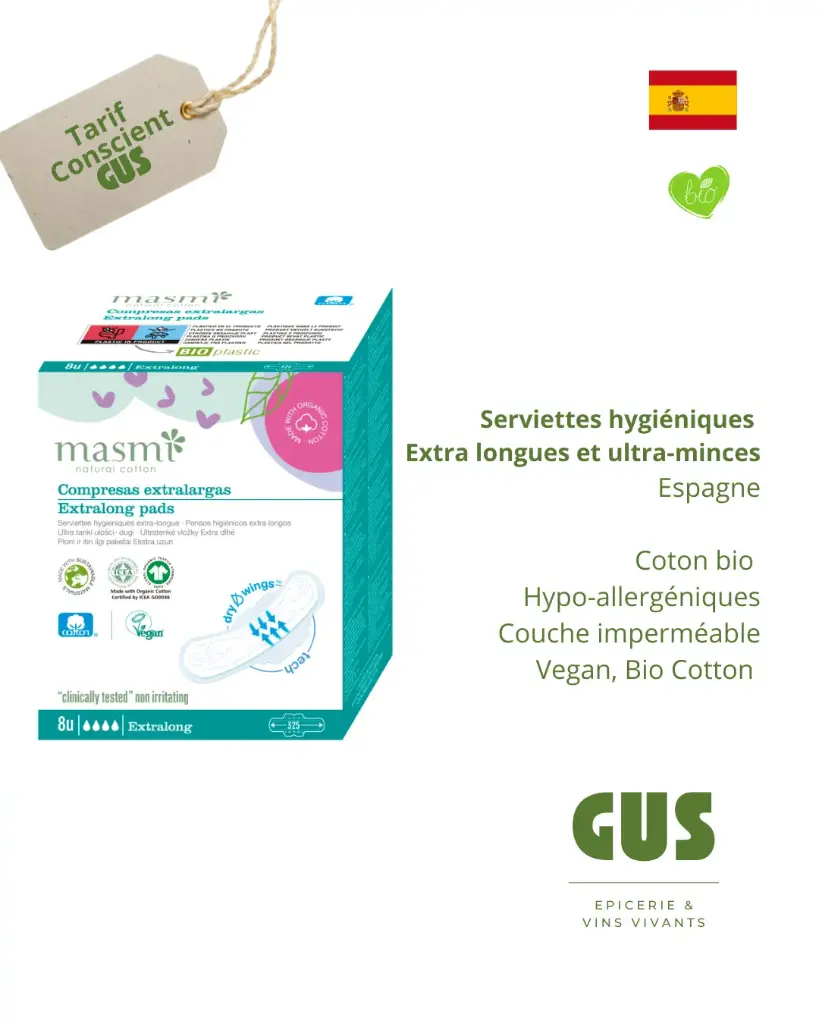 Serviettes hygiéniques ultra-mince Extralon Coton Bio (Masmi), 3 prix : le tarif conscient 