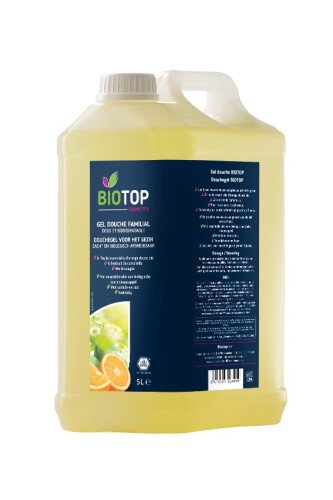 Gel douche à l'huile essentielle d'orange bio et à l'extrait de camomille 5L (Biotop)