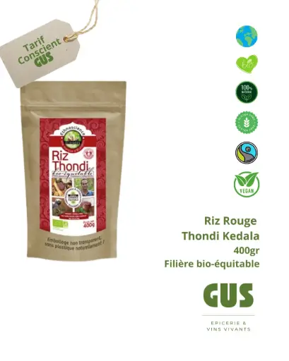 Riz rouge du Kérala bio-équitable - 400gr, 3 prix : le tarif conscient