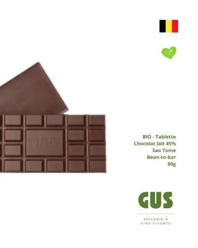 Tablette Chocolat au Lait 45% Sao Tome Bean-to-bar 80g Bio