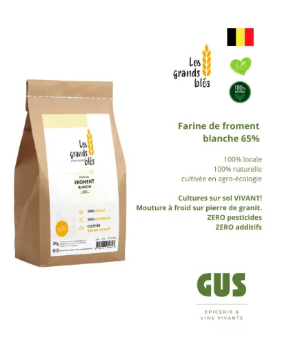 Farine Froment 65% blanche bio belge - 1kg 3kg ou 5kg (Les Grands Blés)